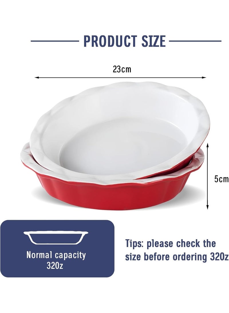Arabest 2 Pcs Pie Dish Ceramic, 9 Inch /23cm Pie Pans for Baking, Crinkle Rim Pie Dish for The Oven, Pie, Tart & Quiche Pans for Cooking, Baking, and Fruit Pies (Red) - Image 3