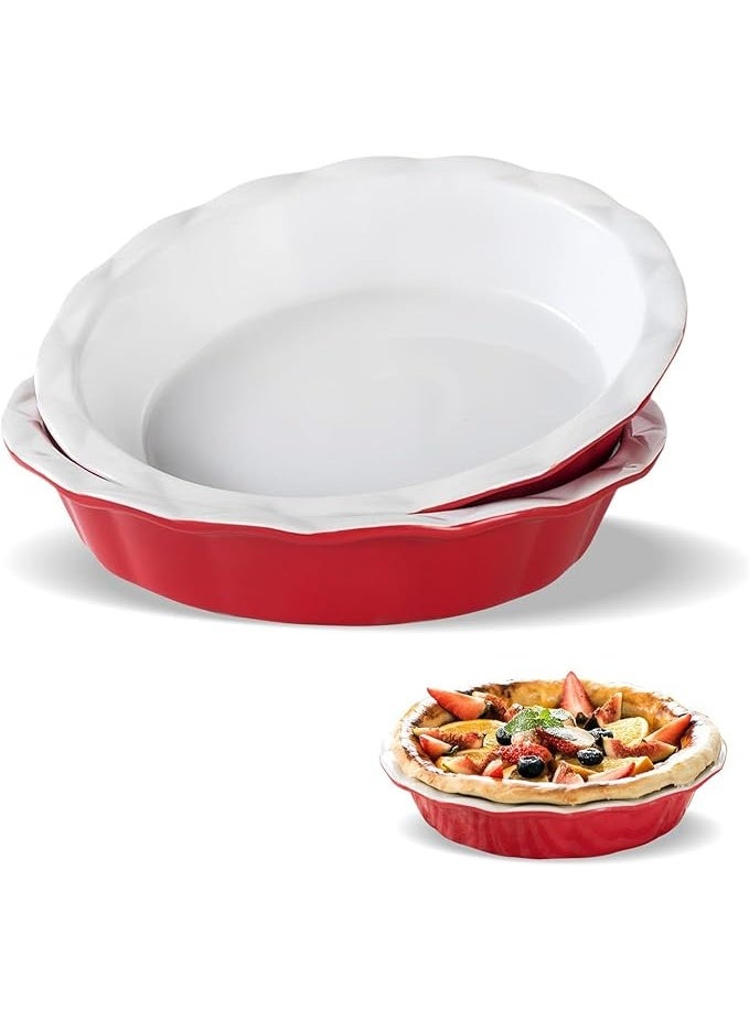 Arabest 2 Pcs Pie Dish Ceramic, 9 Inch /23cm Pie Pans for Baking, Crinkle Rim Pie Dish for The Oven, Pie, Tart & Quiche Pans for Cooking, Baking, and Fruit Pies (Red) - Image 1