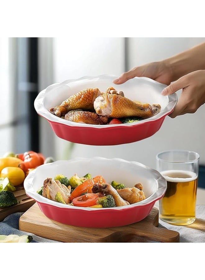 Arabest 2 Pcs Pie Dish Ceramic, 9 Inch /23cm Pie Pans for Baking, Crinkle Rim Pie Dish for The Oven, Pie, Tart & Quiche Pans for Cooking, Baking, and Fruit Pies (Red) - Image 4