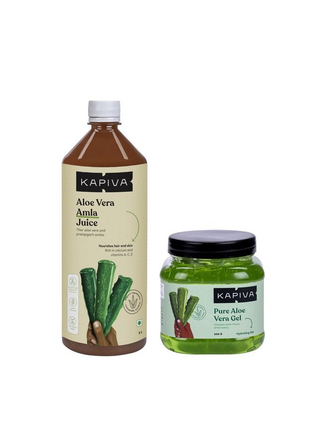 Kapiva عصير كابيفا الألوة والأملاء + جل الألوة فيرا | مجموعة أيورفيدا لبشرة أكثر صفاءً وشعر أقوى (1 لتر + 500 جرام) - Image 1