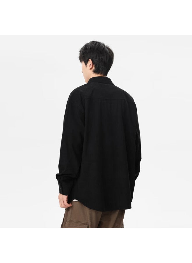 Izexx Corduroy Shirt Men Spring Loose Long Sleeve Vintage Simple Versatile Jacket Ix08 Black M - Image 2