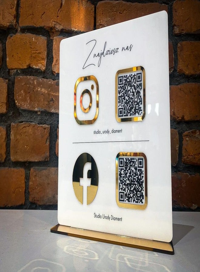 حامل رمز الاستجابة السريعة (QR) قابل للتخصيص من الأكريليك من Qalb | حامل ماسح ضوئي لوسائل التواصل الاجتماعي | يدعم Google Pay وPhonpe وInstagram وFacebook | المقاس: 6 × 8 بوصات، أبيض وذهبي - Image 5