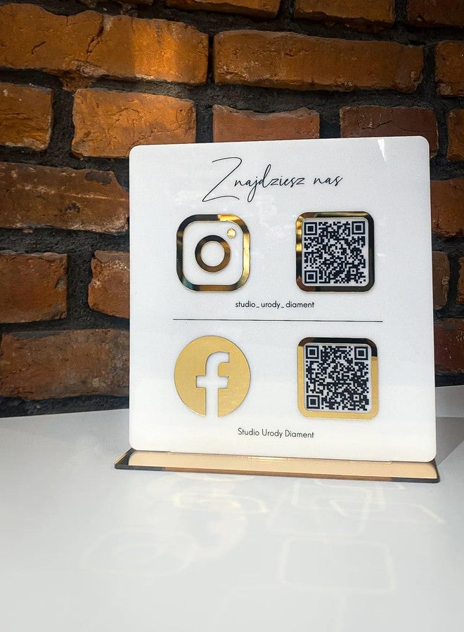 حامل رمز الاستجابة السريعة (QR) قابل للتخصيص من الأكريليك من Qalb | حامل ماسح ضوئي لوسائل التواصل الاجتماعي | يدعم Google Pay وPhonpe وInstagram وFacebook | المقاس: 6 × 8 بوصات، أبيض وذهبي - Image 3
