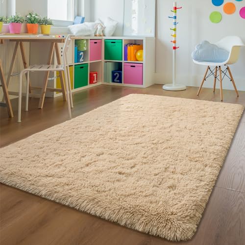 Andecor Soft Fluffy Bedroom Rugs, 5 x 8 Feet Indoor Shaggy Plush Area Rug for Boys Girls Kids Baby College Dorm Living Room Home Decor Floor Carpet, Camel - Image 1