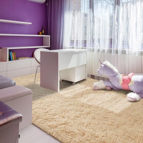Andecor Soft Fluffy Bedroom Rugs, 5 x 8 Feet Indoor Shaggy Plush Area Rug for Boys Girls Kids Baby College Dorm Living Room Home Decor Floor Carpet, Camel - Image 3