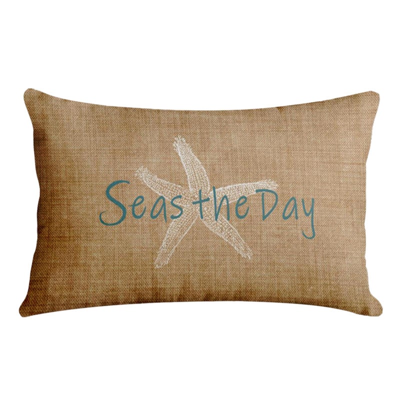 Emvency Linen Throw Pillow Cover Seas Day Vintage Beach Starfish Canvas Look Decorative Pillow Case Whimsical Home Decor Rectangle Queen Size 20x30 Inch Cushion Pillowcase - Image 1