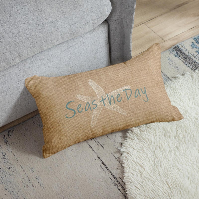 Emvency Linen Throw Pillow Cover Seas Day Vintage Beach Starfish Canvas Look Decorative Pillow Case Whimsical Home Decor Rectangle Queen Size 20x30 Inch Cushion Pillowcase - Image 4