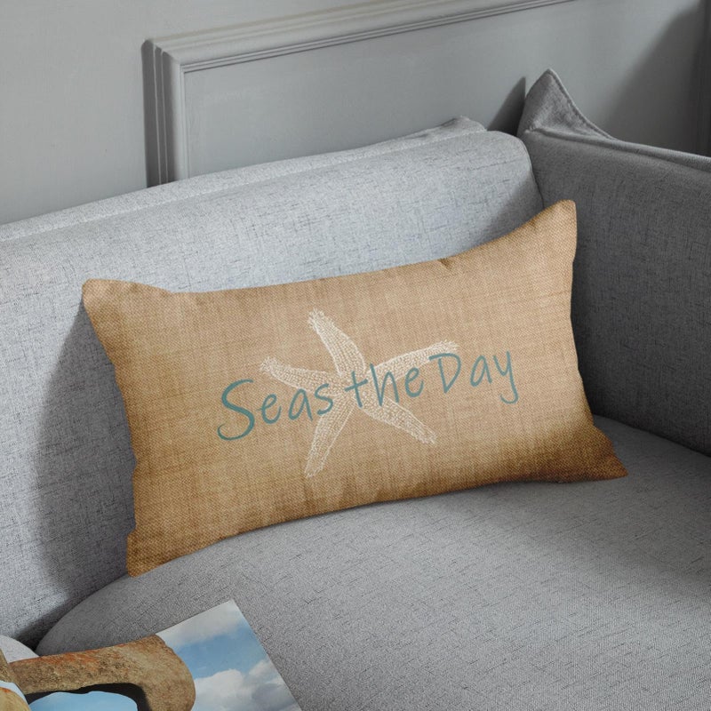 Emvency Linen Throw Pillow Cover Seas Day Vintage Beach Starfish Canvas Look Decorative Pillow Case Whimsical Home Decor Rectangle Queen Size 20x30 Inch Cushion Pillowcase - Image 2