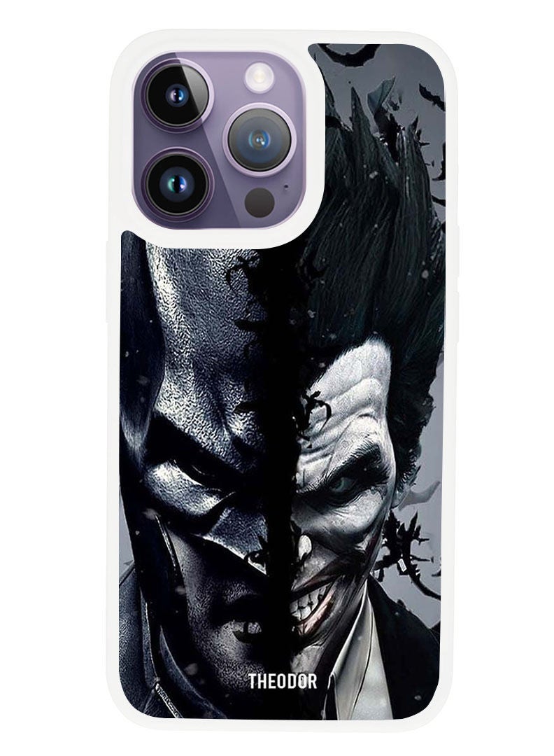 Theodor Protective Case Anti Scratch Shock Proof Cover For APPLE IPHONE 14 PRO Batman & Joke_r (White Bumper) - Image 1