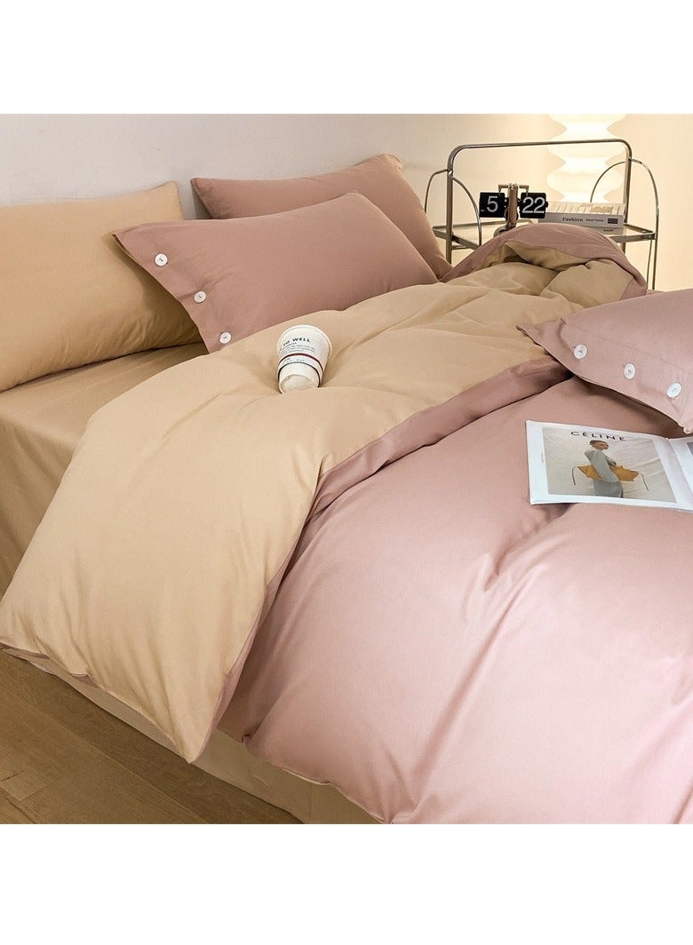 AROAQ Bed Cover Set, Soft Luxurious Pure Bedsheet Set, Long-staple Cotton Simple Solid Color Bed Sheet Quilt Cover Bedding Twill Cotton Set, (Elegant pink, 1.2m Bed Sheet Three-piece Set ) - Image 1