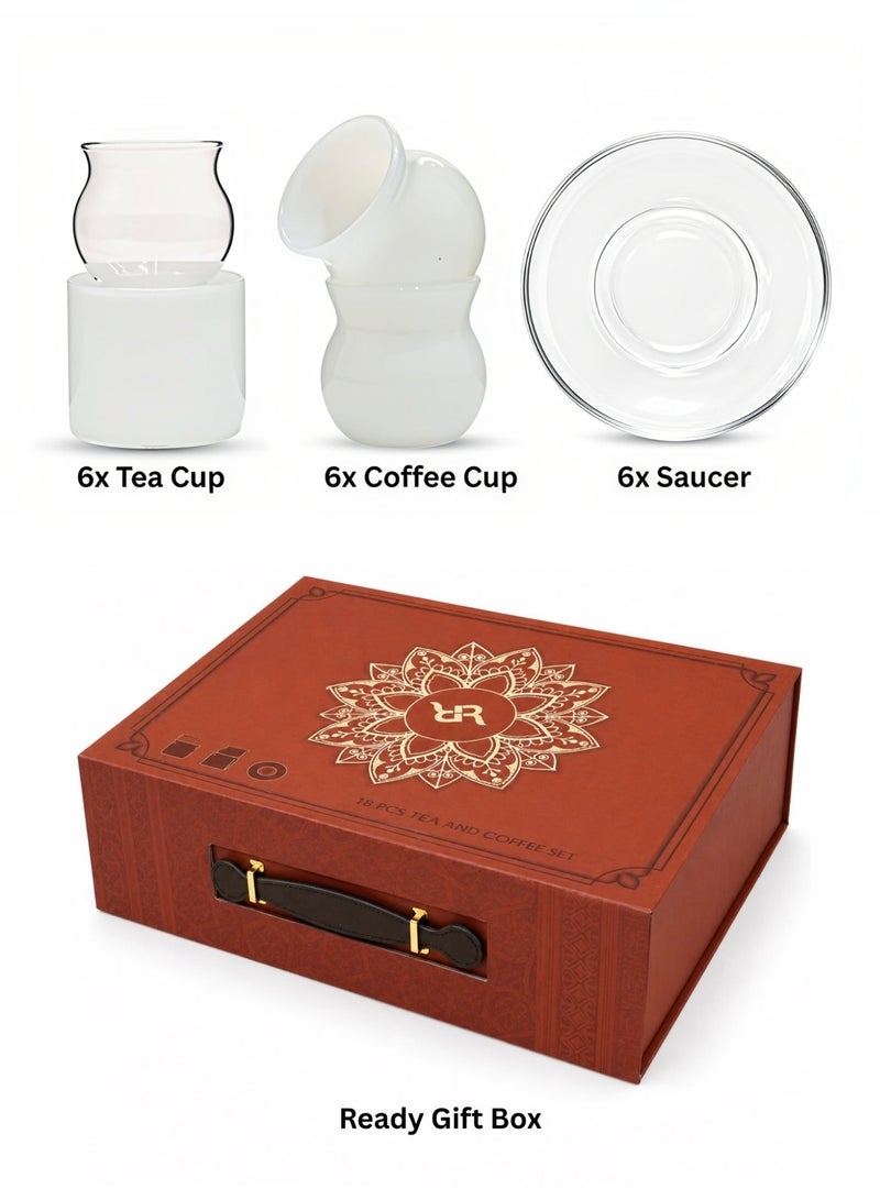 Raz 18 Pieces Premium Glass Tea & Coffee Cups Set | Arabic Tea Glasses Gift Box - Image 2