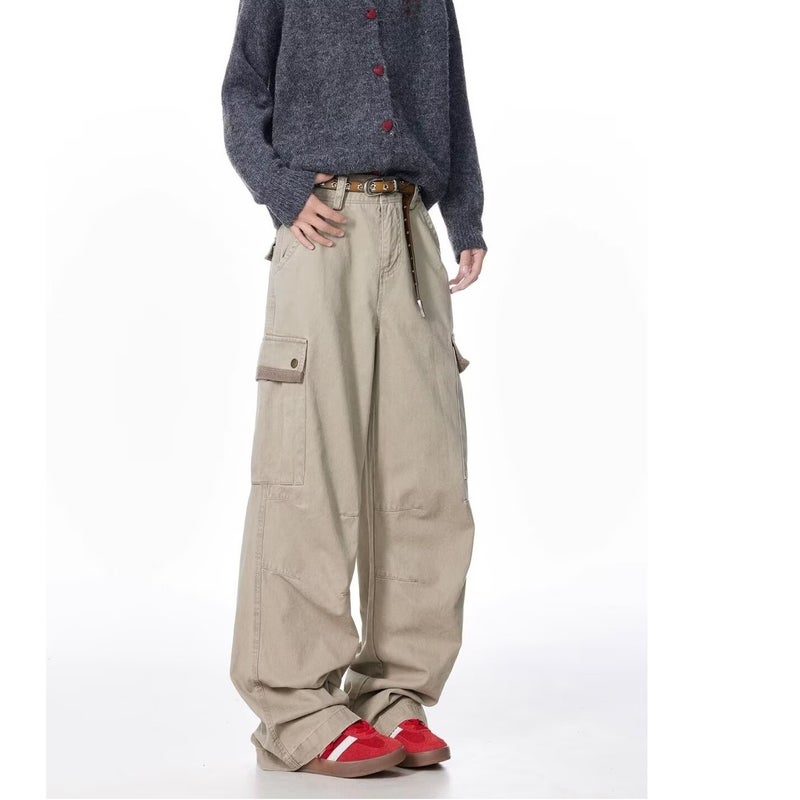 Autumn New Old Wash Water Original American Casual Retro Multi-Pocket Overalls Street Loose Straight Jeans - Image 3