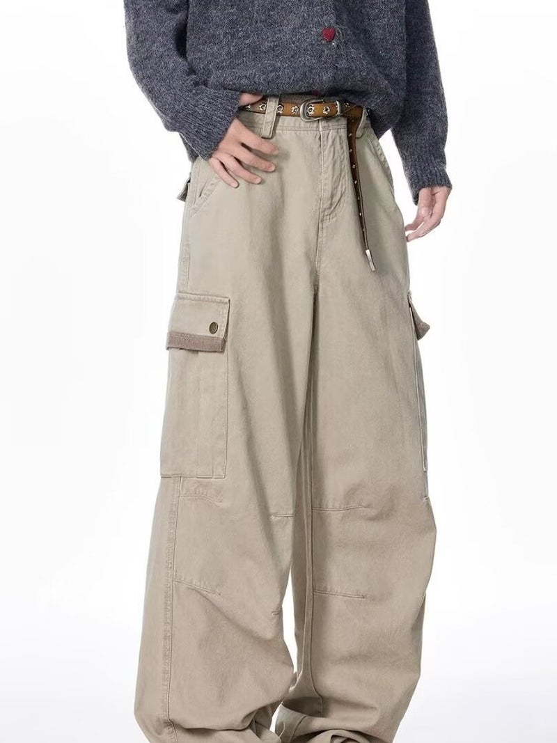 Autumn New Old Wash Water Original American Casual Retro Multi-Pocket Overalls Street Loose Straight Jeans - Image 1