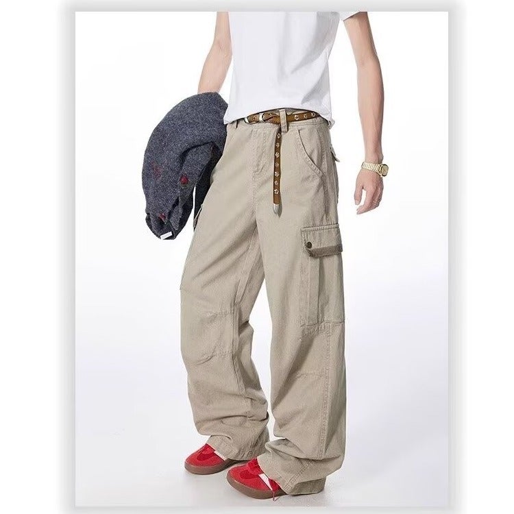Autumn New Old Wash Water Original American Casual Retro Multi-Pocket Overalls Street Loose Straight Jeans - Image 5