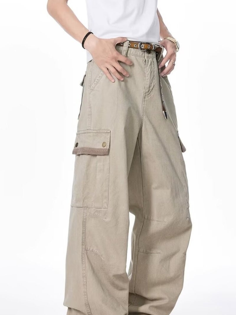 Autumn New Old Wash Water Original American Casual Retro Multi-Pocket Overalls Street Loose Straight Jeans - Image 2