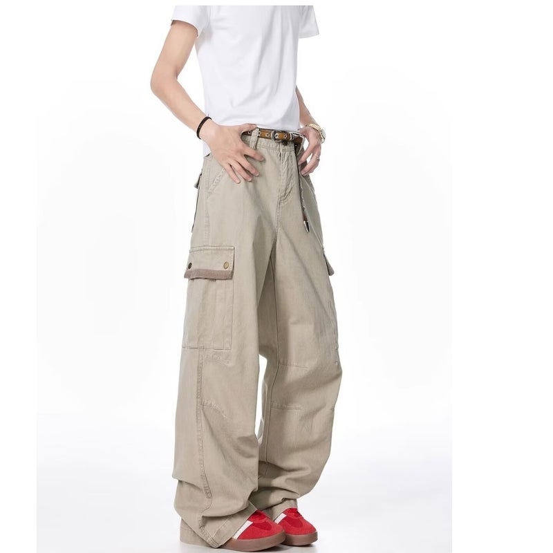 Autumn New Old Wash Water Original American Casual Retro Multi-Pocket Overalls Street Loose Straight Jeans - Image 4