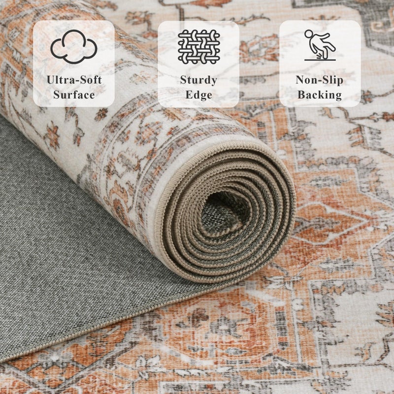 NakedCloud 5x7 Area Rugs for Living Room Ultra-Soft Washable Rug Vintage Distressed Boho Area Rug, Non-Slip Retro Print Low Pile Stain Resistant Carpet for Bedroom Dining Room Kitchen Office - Image 4