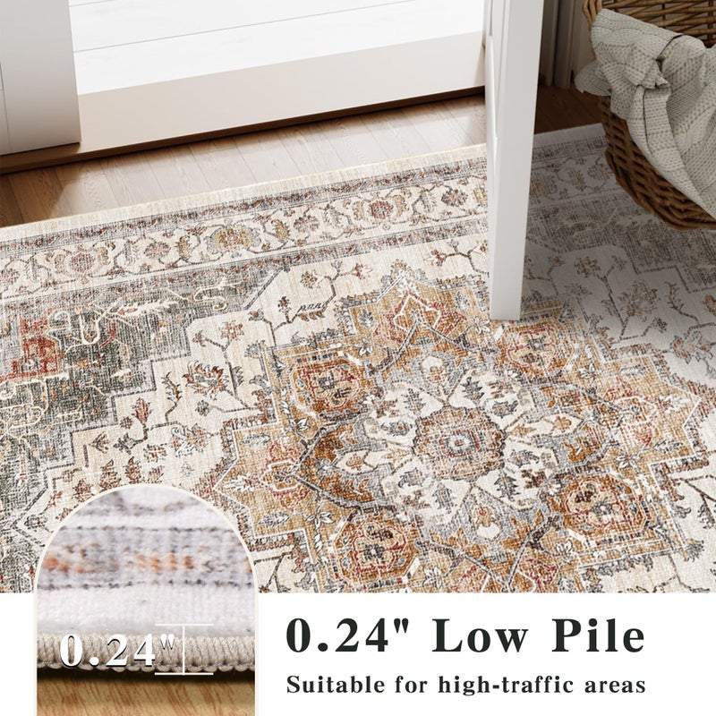 NakedCloud 5x7 Area Rugs for Living Room Ultra-Soft Washable Rug Vintage Distressed Boho Area Rug, Non-Slip Retro Print Low Pile Stain Resistant Carpet for Bedroom Dining Room Kitchen Office - Image 5