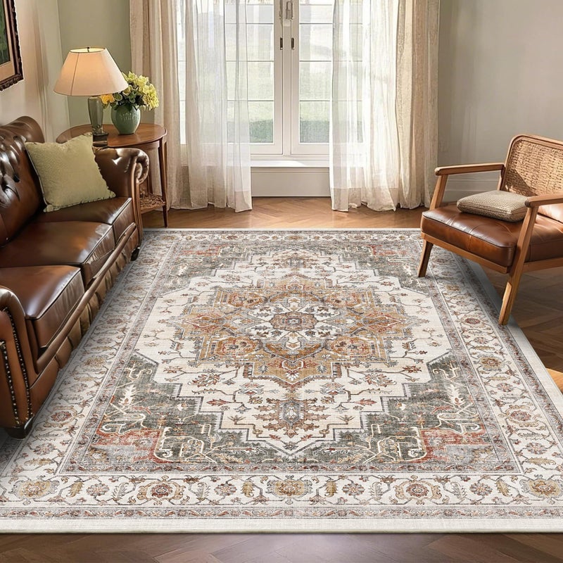 NakedCloud 5x7 Area Rugs for Living Room Ultra-Soft Washable Rug Vintage Distressed Boho Area Rug, Non-Slip Retro Print Low Pile Stain Resistant Carpet for Bedroom Dining Room Kitchen Office - Image 2