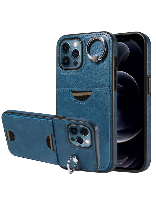 اس-توب جراب لهاتف iPhone 12 Pro Max من جلد العجل مع حامل حلقي وفتحة للبطاقات - Image 1