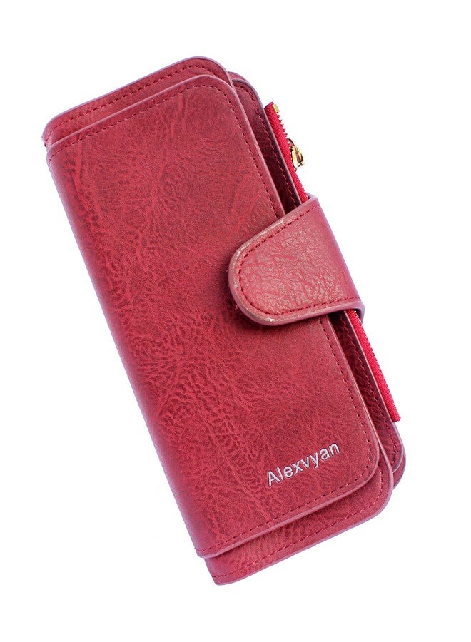 Alexvyan Women's Long Purse Wallet Female Hand Clutch Women/Ladies/Girls Wallets Card Holder 3 Pocket (Cherry Long) - Image 1