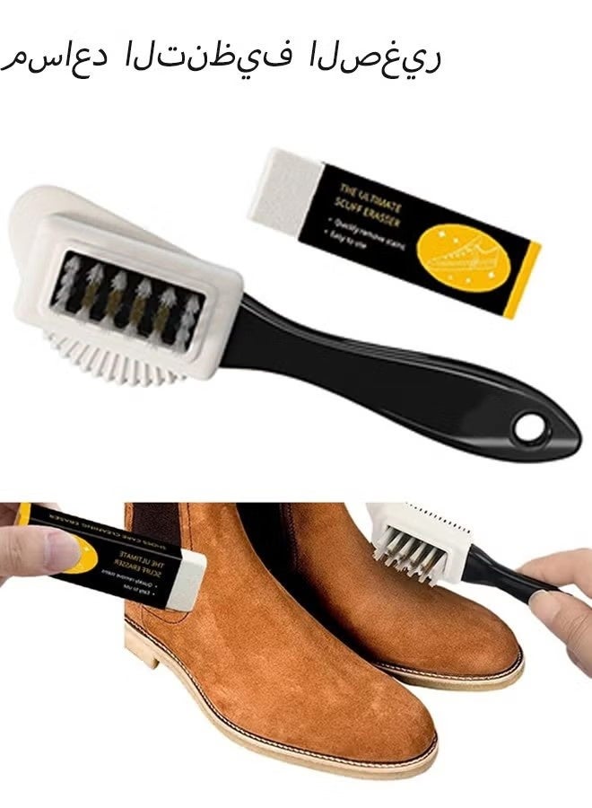 4 in 1 Leather Brush Cleaner with Rubber Eraser Multi Function Suede Shoe Boot Cleaning Brush Kit for Leather Shoes Boots Sneakers Bags and Car Seats - Image 1