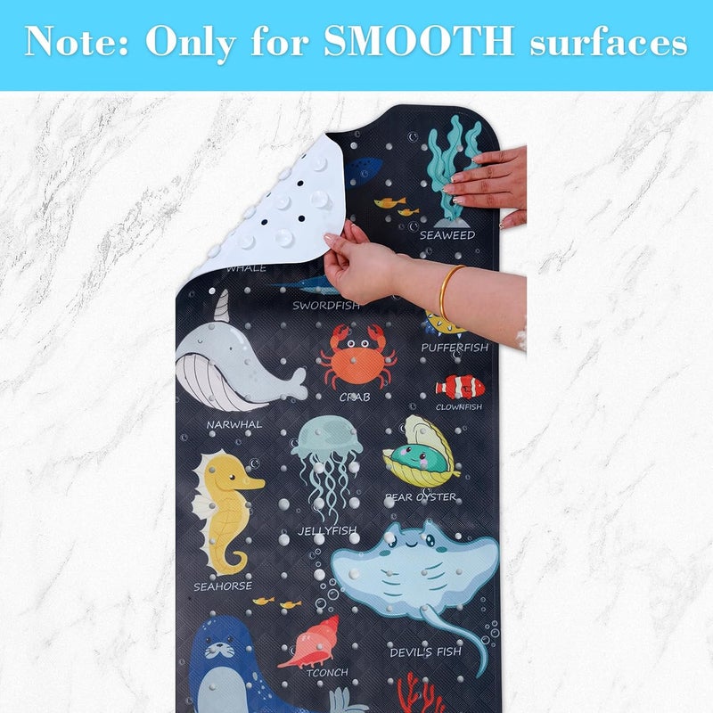 Secopad Bath Mat for Tub Non Slip, Machine Washable Anti-Slip Cartoon Baby Bathtub Shower Mat with Drain Holes and Suction Cups for Toddler & Kids, 40 Inch x 16 Inch, Navy Sea Animals - Image 4