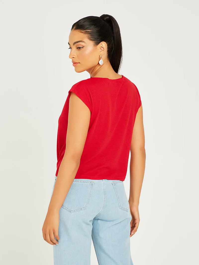 Styli High neck paisley printed blouse with smocking detail