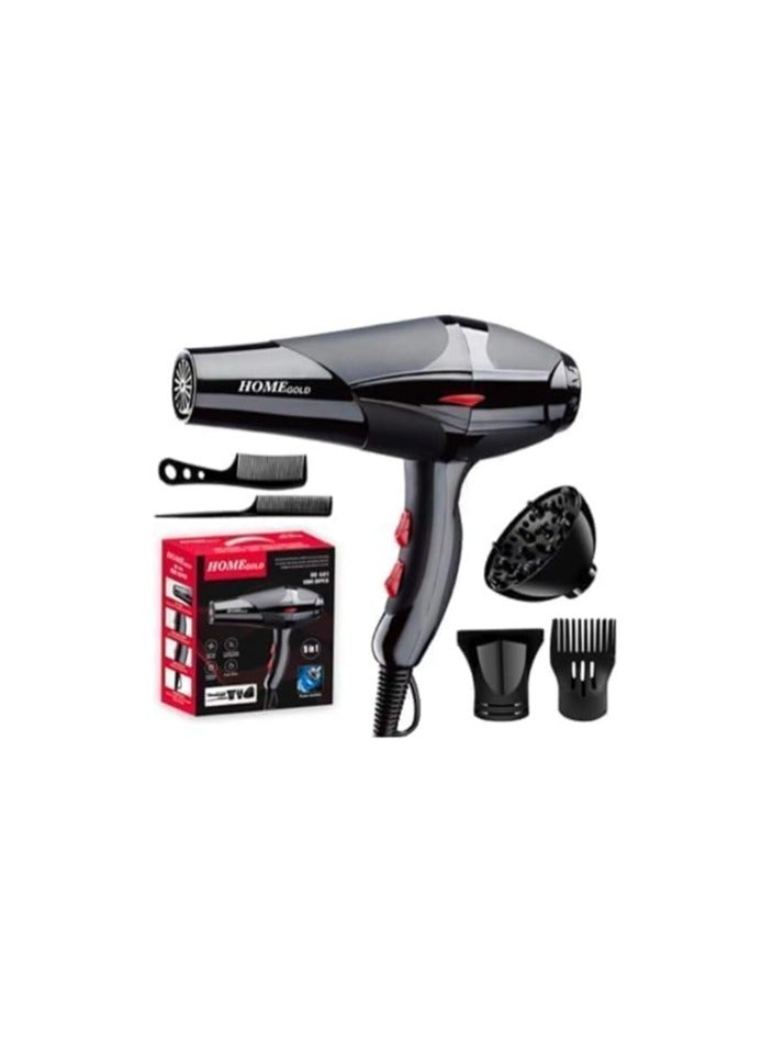 هوم جولد مجفف شعر 5 في 1 بقوة 4000W من هوم جولد بأداء تجفيف قوي وإعدادات متعددة وعناية أيونية وخاصية حماية من الحرارة الزائدة HG-681، أزرق فاتح - Image 1