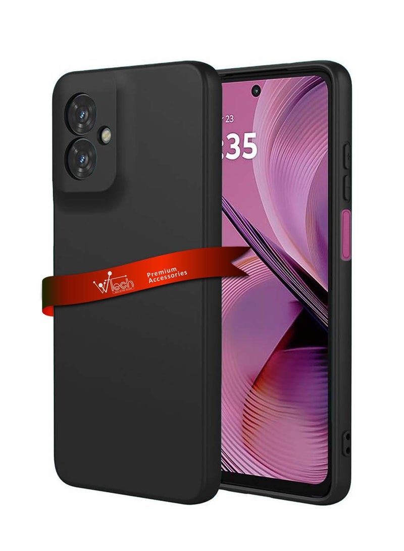دبليو تيك غطاء جراب سيليكون سائل ناعم ممتاز من موتورولا موتو G55 5G 2024 - أسود - Image 1