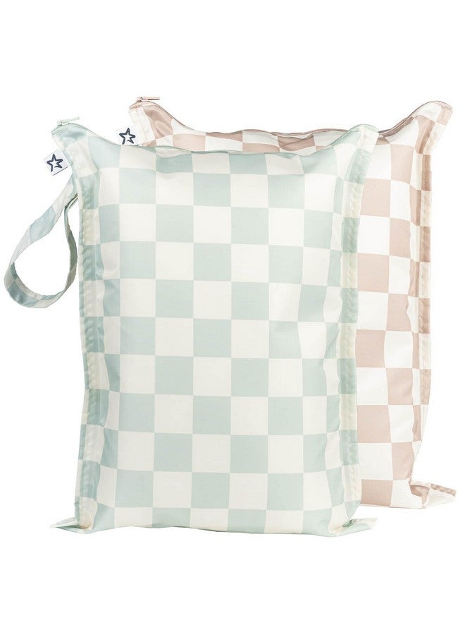 Tiny Twinkle Mess-Proof Wet Bags 2 Pack Waterproof And Washable Bag For Travel Storage, Stroller, Daycare, Baby Diapers, Yoga, Beach, Pool, Wet Toddler Swimsuits (Unisex Checkers) - Image 1