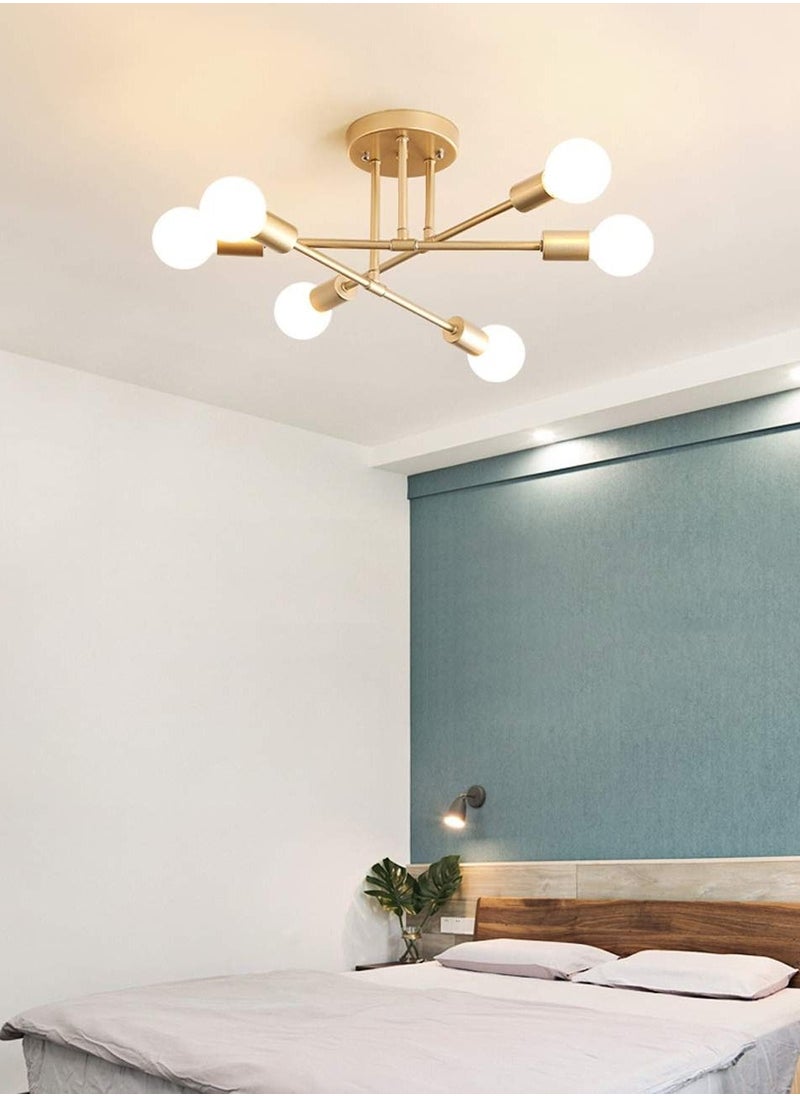 XiuWoo - Modern Sputnik Chandelier, Ceiling Light Fixture Semi Flush Mount 6-Lights Gold Chandeliers for Living Room Bedroom Dining Room Farmhouse Kitchen, Mid Century Pendant with E27 Base, Bulbs Not Included - Image 1