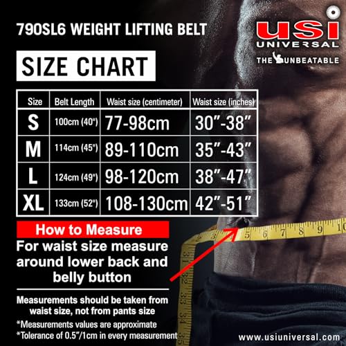 USI UNIVERSAL Padded Weight Lifting Belt, 790SL6 Leather & Metal Construction, Suede Leather Lining, Weight Belt for Deadlift, Squat & Weightlifting for Men & Women (6 Inch, Black, M) - Image 2