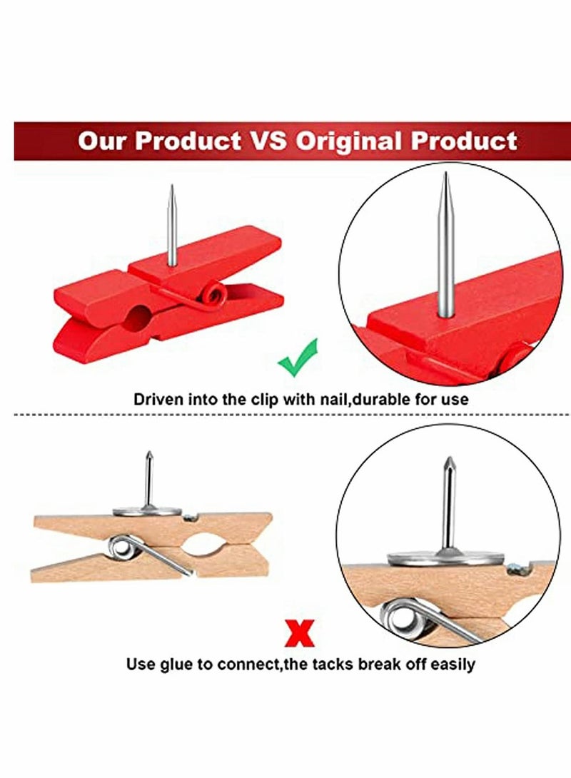 KASTWAVE 50Pieces Multicolored Wooden Clips Push Pins Clips Pushpin Tacks Wooden Crafts Pins for Cork Boards Crafts Arts Projects Photo Supplies - Image 3