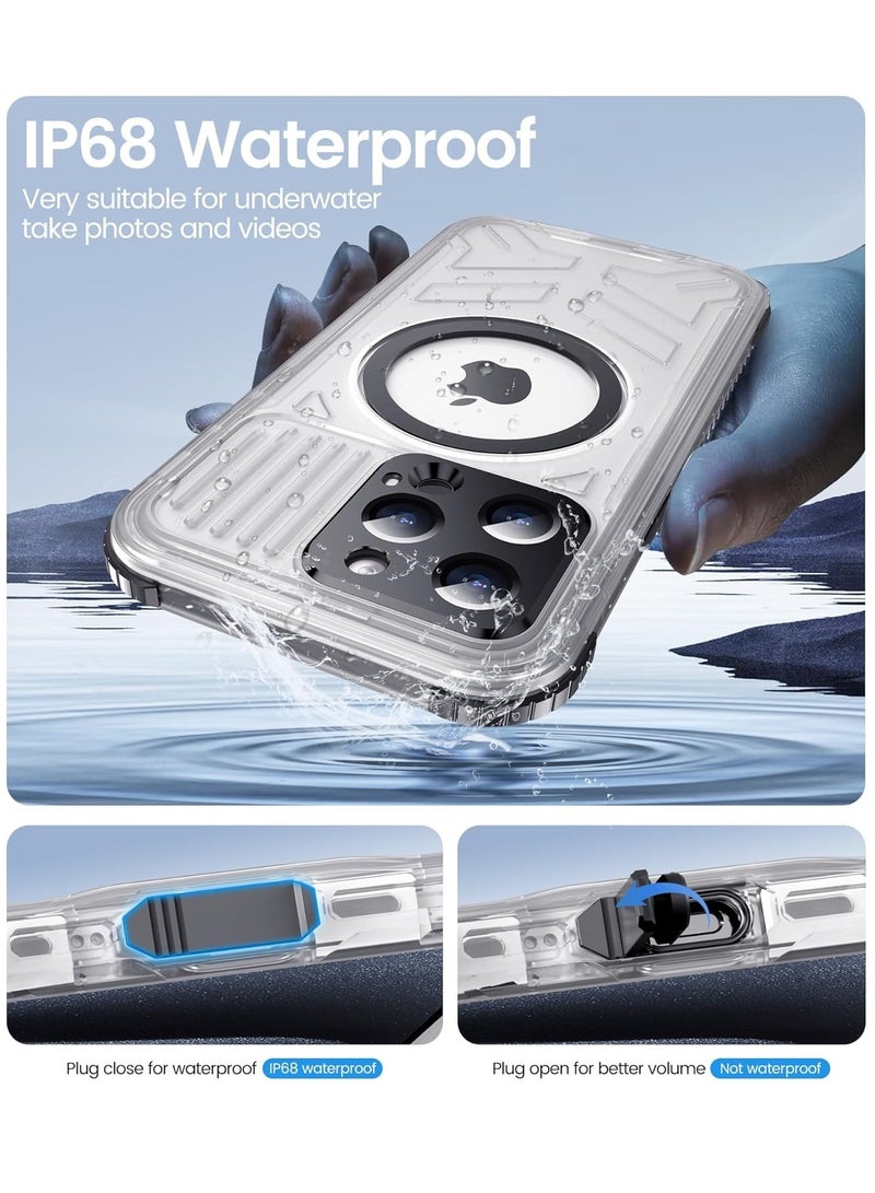 Magnetic Waterproof Case for iPhone 15 Pro Max, Built-in Screen Protector [IP68 Underwater], 12FT Military Drop Proof, MagSafe Compatible, Full Body Shockproof, 6.7'' - Black - Image 4