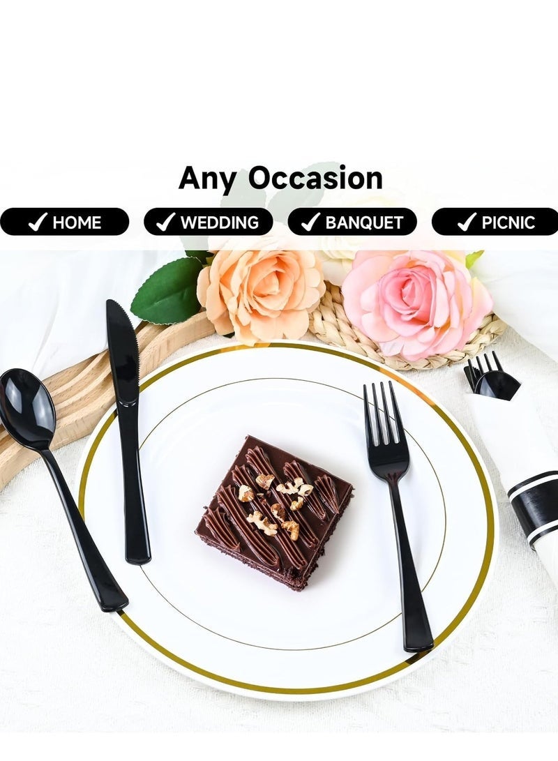 Arabest Pre Rolled Disposable Utensils kit, Black Heavy Duty Cutlery Set Disposable Plastic Flatware, Includ Forks, Knives, Spoons and Napkin - for Parties, Weddings, Dinners & Other Events,30 Pack - Image 4
