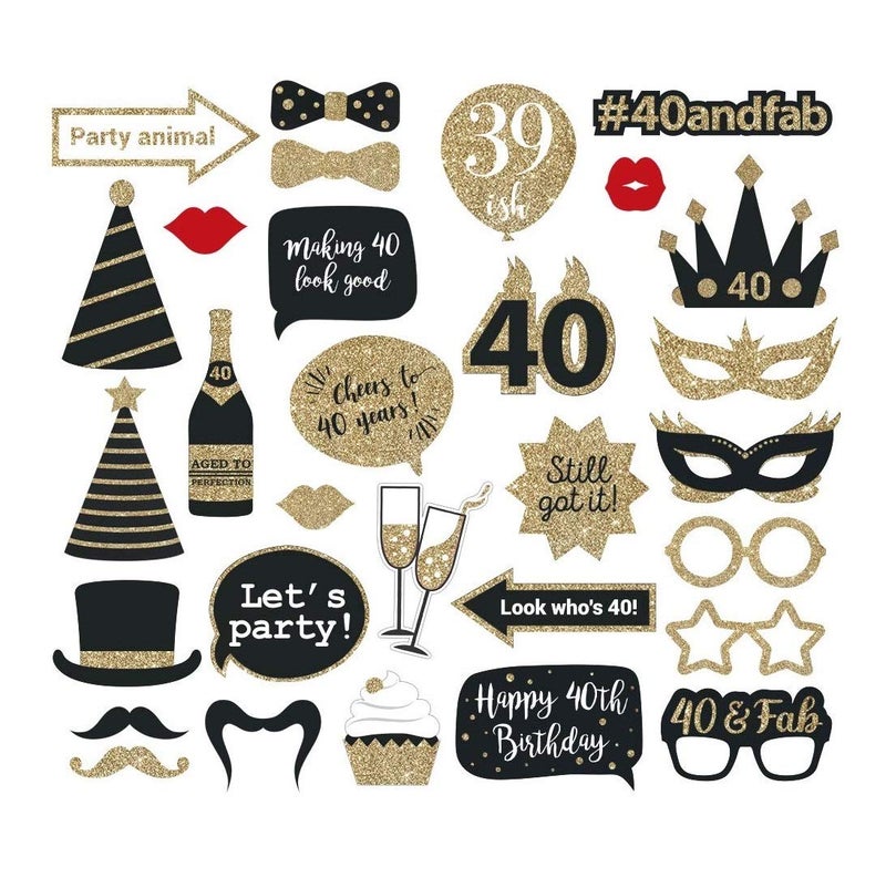 Festiko® 30 Pcs 40th Birthday Photo Booth Props, 40th Birthday Decorations, 40th Birthday Party Supplies - Image 1