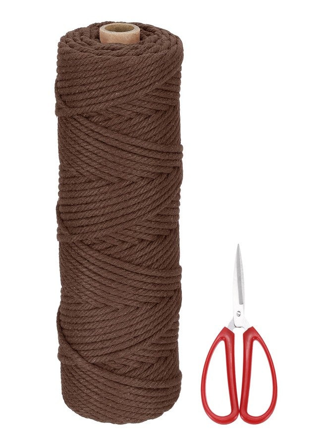 MECCANIXITY Braided Macrame Cord, 3mm x 109 Yards Natural Cotton Rope Macrame Yarn Bohemia Craft String with Scissors for Plant Hangers, Dream Catcher, Wall Hanging, Knitting (Brown) - Image 1