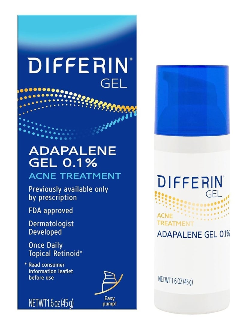 differin Acne Treatment Gel, 90 Day Supply, Retinoid Treatment for Face with 0.1% Adapalene, Gentle Skin Care for Acne Prone Sensitive Skin, 45g Pump (Packaging May Vary) - Image 1