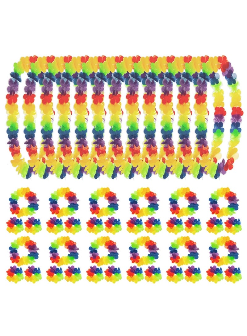 KASTWAVE ٤٨ قطعة إكليل هدايا حفل لواو طوق رأس زينة هاواي، عقد زهور حفلة شاطئية، سوار زهور أكسسوارات هاواي لمستلزمات حفلات الشاطئ للأطفال والكبار - Image 1