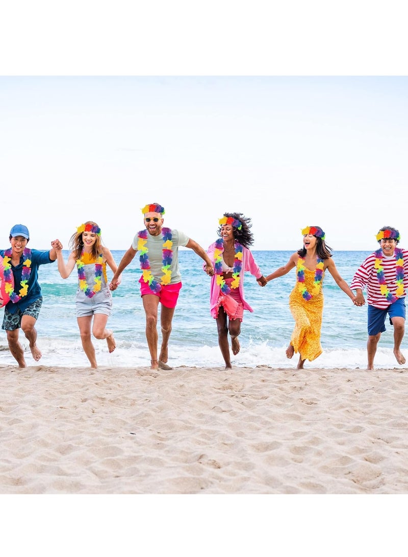 KASTWAVE ٤٨ قطعة إكليل هدايا حفل لواو طوق رأس زينة هاواي، عقد زهور حفلة شاطئية، سوار زهور أكسسوارات هاواي لمستلزمات حفلات الشاطئ للأطفال والكبار - Image 4