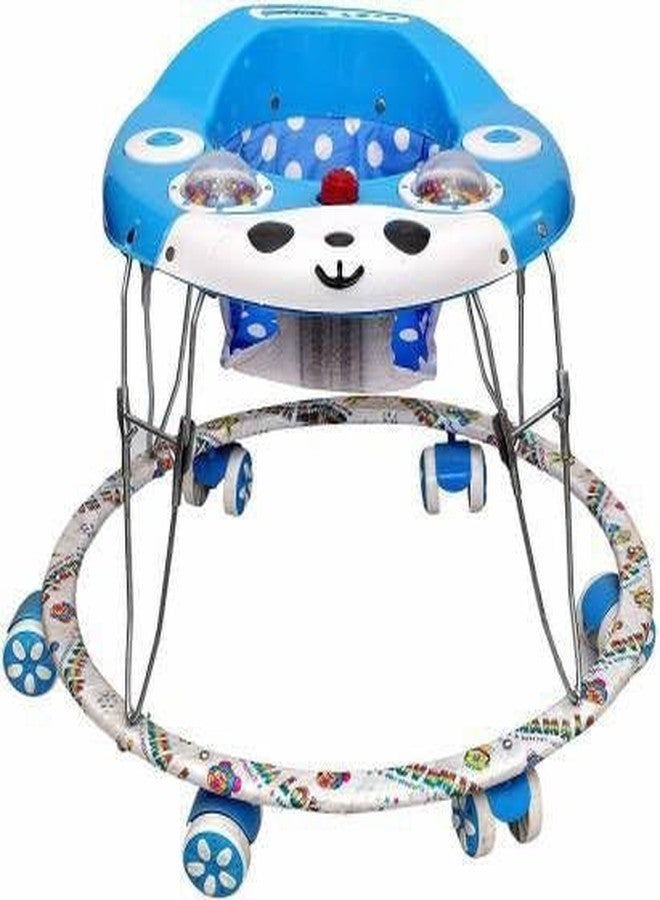 EZAAKART Baby Walker with Adjustable Height, Foldable, Detachable Toy Tray, 4 Wheels, Blue and White - Image 1