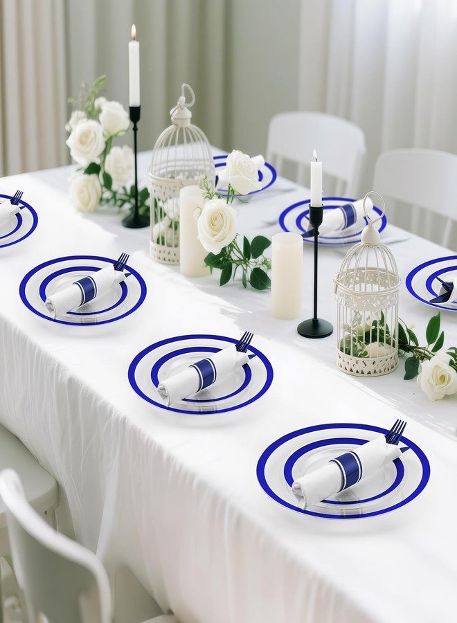 pyntop 210 Pcs Blue Plastic Dinnerware Set for 30 Guests - Includes 30set of Dinner Plates, Dessert Plates, Clear Plastic Cups, and Blue Pre-Rolled Napkins with Cutlery Set, Disposable Party Supplies - Image 4