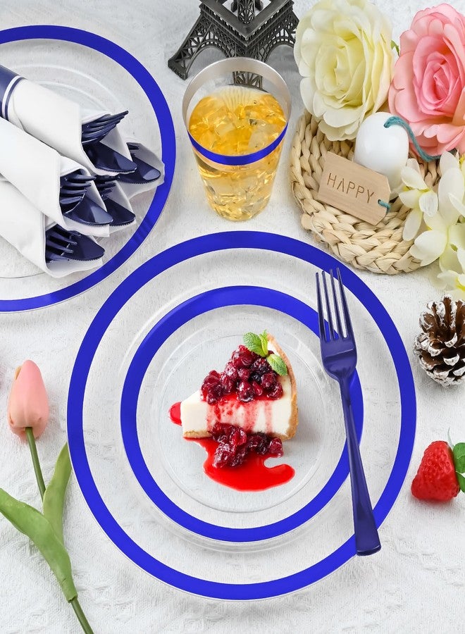 pyntop 210 Pcs Blue Plastic Dinnerware Set for 30 Guests - Includes 30set of Dinner Plates, Dessert Plates, Clear Plastic Cups, and Blue Pre-Rolled Napkins with Cutlery Set, Disposable Party Supplies - Image 5