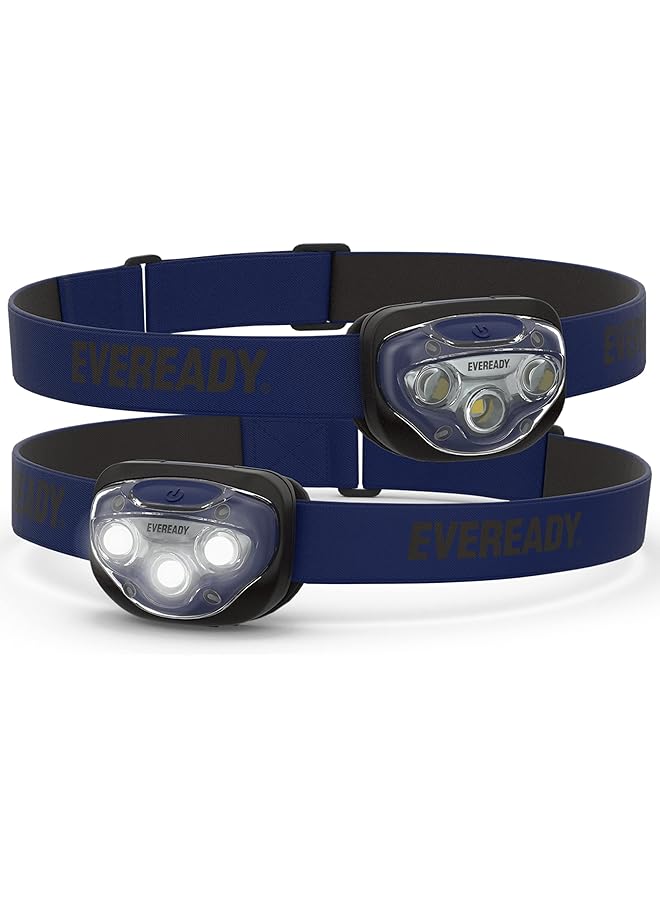 Eveready LED Headlamps (2 Pack) Bright and Durable Head Lights for Running Camping Fishing Emergency (Batteries Included) Navy Blue (2 Pack) Adjustable - Image 1
