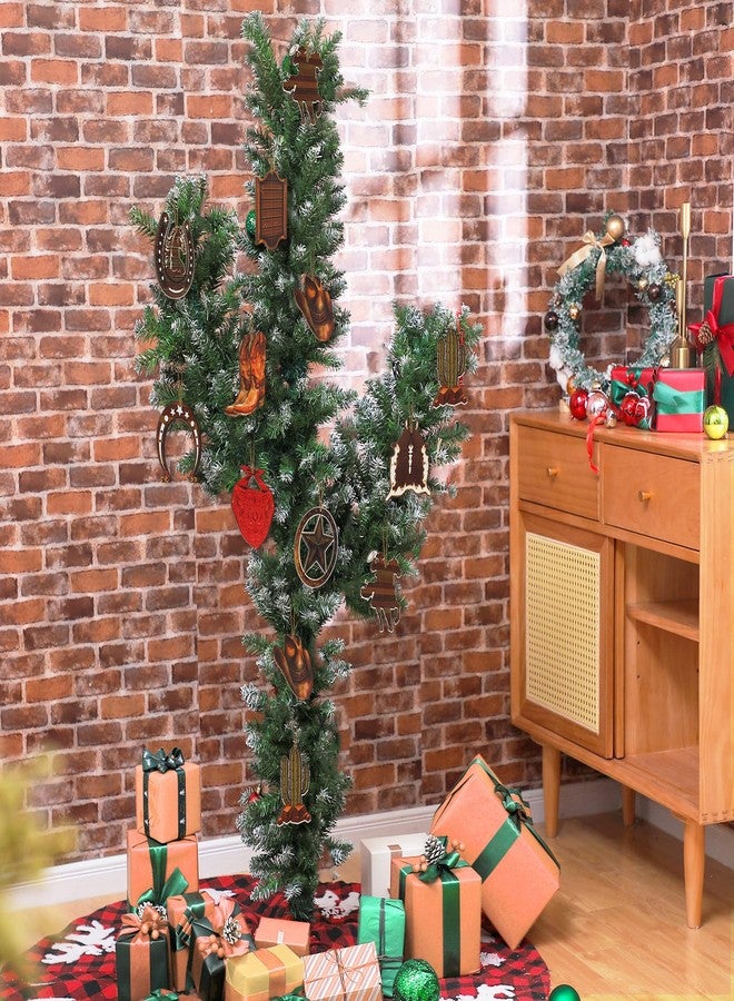 Vercraft 36 Pcs Western Cowboy Ornaments for Christmas Tree Hanging Double-Sided Printing Wooden Xmas Decor Cowboy Hat Cactus Horseshoe Boots Ornaments for West Theme Decorations - Image 5