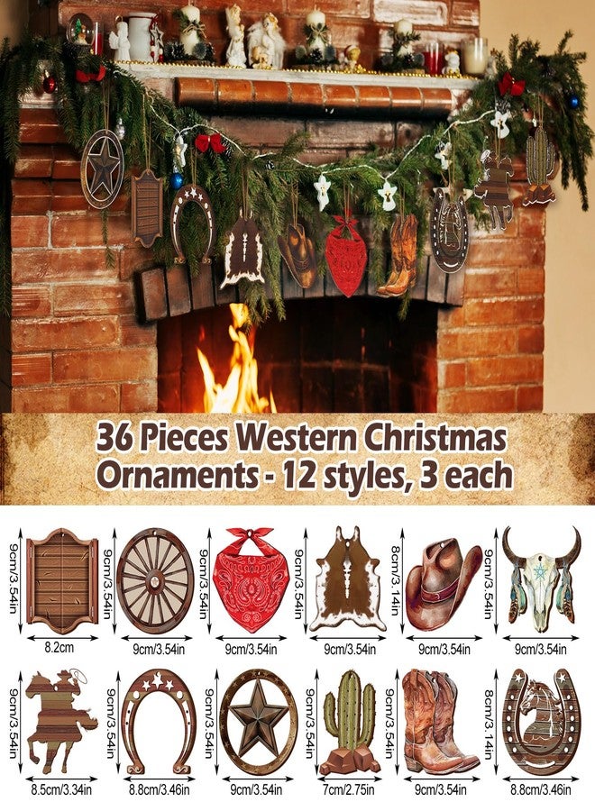 Vercraft 36 Pcs Western Cowboy Ornaments for Christmas Tree Hanging Double-Sided Printing Wooden Xmas Decor Cowboy Hat Cactus Horseshoe Boots Ornaments for West Theme Decorations - Image 3