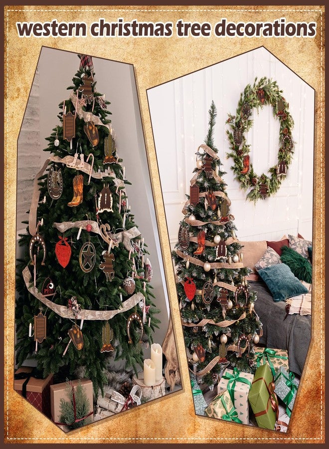 Vercraft 36 Pcs Western Cowboy Ornaments for Christmas Tree Hanging Double-Sided Printing Wooden Xmas Decor Cowboy Hat Cactus Horseshoe Boots Ornaments for West Theme Decorations - Image 2