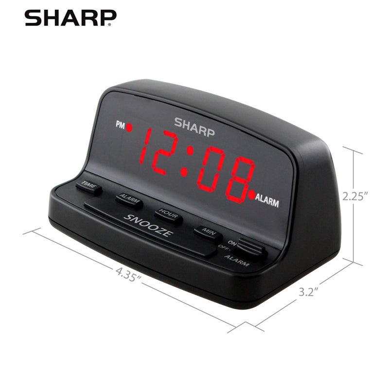 Sharp Digital Alarm Clock with Keyboard Style Controls, Battery Back-up, Easy to Use with Simple Operation, Black Case with Red LED Display - Image 5