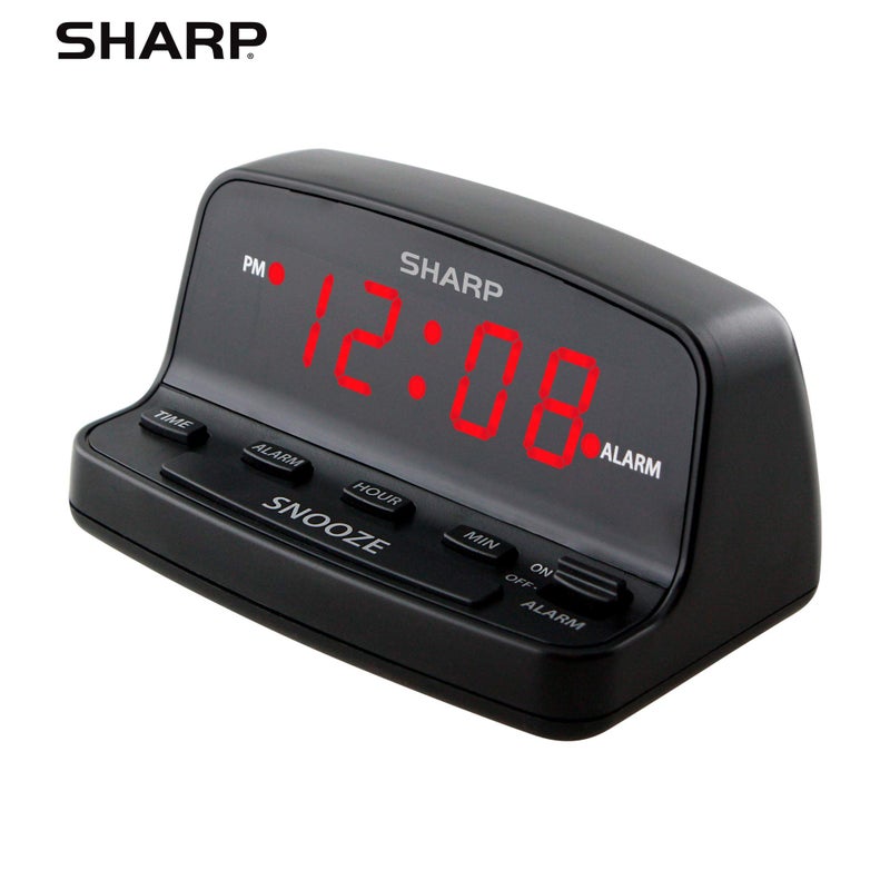 Sharp Digital Alarm Clock with Keyboard Style Controls, Battery Back-up, Easy to Use with Simple Operation, Black Case with Red LED Display - Image 2